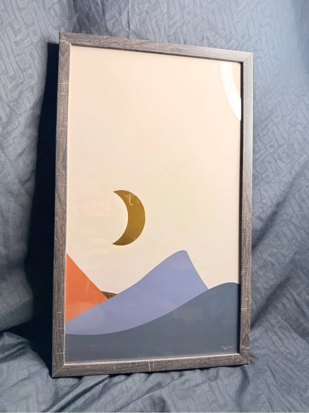 Abstract Crescent Moon Mountain Print - Framed Art
